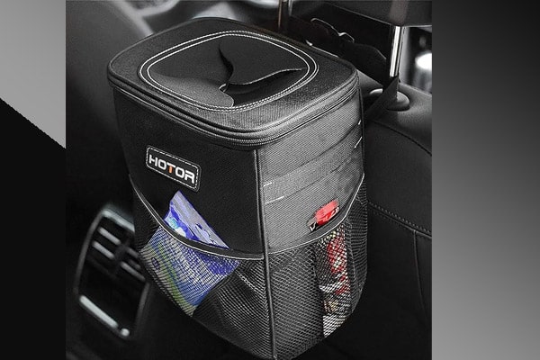 HOTOR Car Trash Can with Lid and Storage Pockets