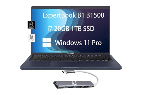 ASUS ExpertBook B1 B1500 Business Laptop - 15.6” FHD, Intel i7, 20GB RAM, 1TB SSD, Fingerprint, Wi-Fi 6, 3-Year Warranty